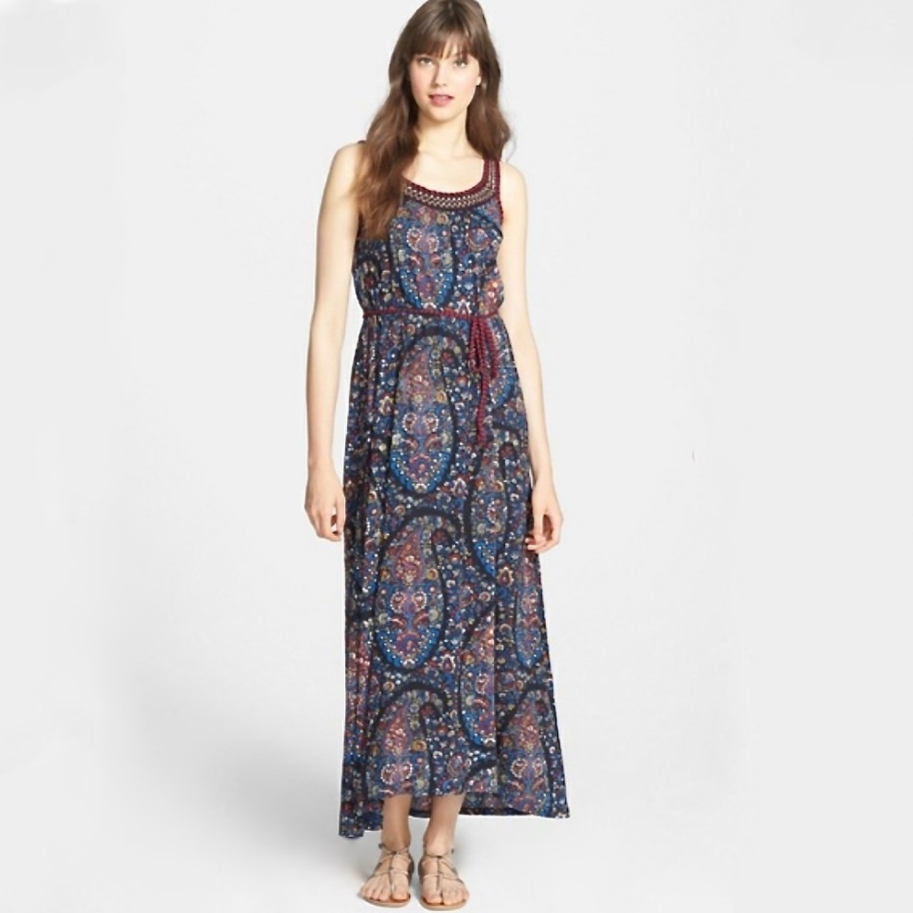 LUCKY BRAND Blue & Red Paisley Hi Lo Maxi Dress XS